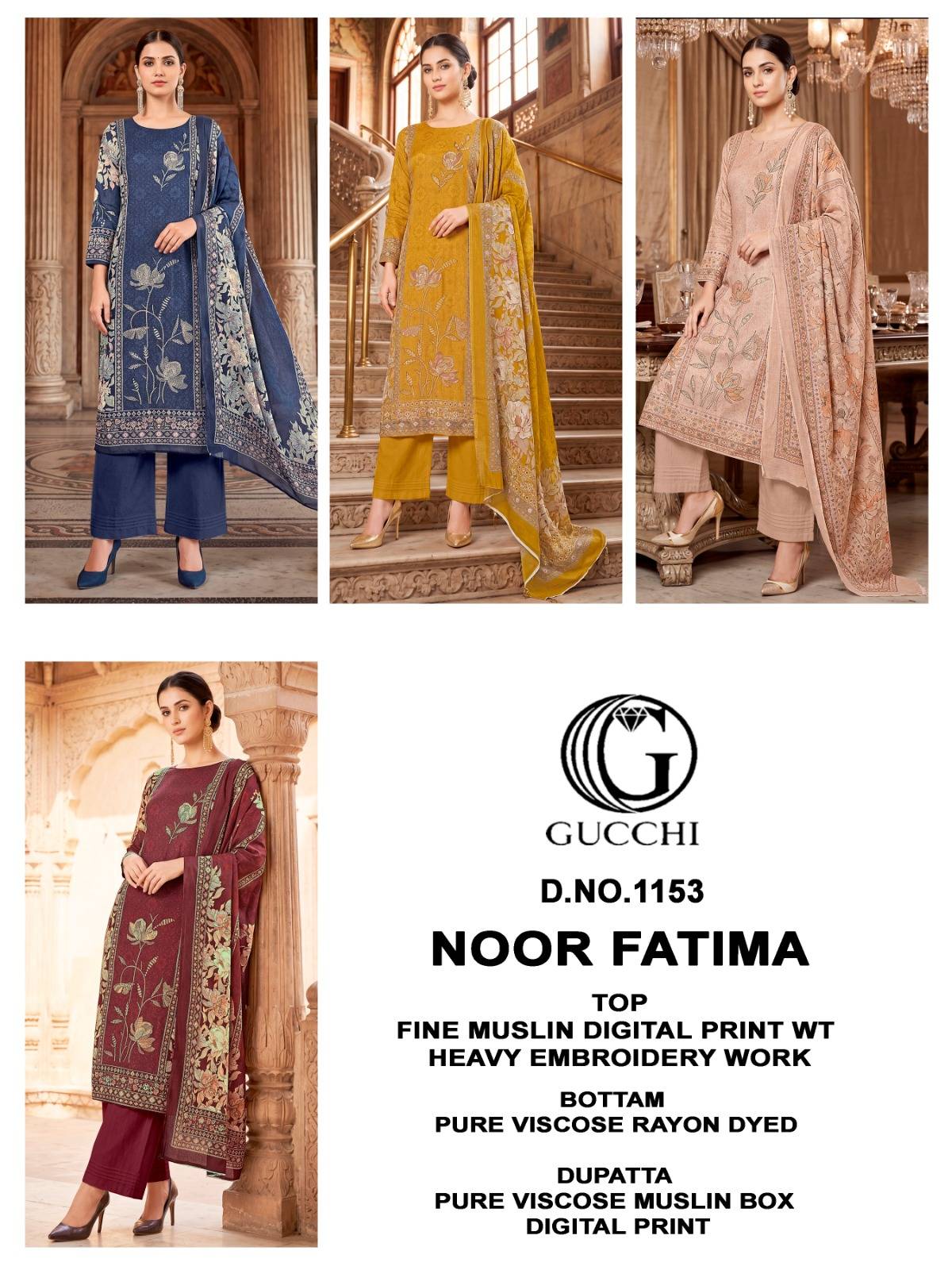 NOOR FATIMA VOL 1153 BY GUCCHI Stylish Beautiful Colourful Pure Viscose Muslin Dresses At Wholesale Price